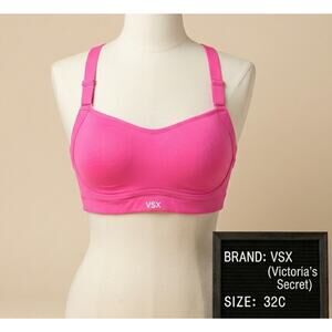 Victoria’s Secret VSX Hot Pink Sports Bra 32C Compression Criss-Cross Strap EUC